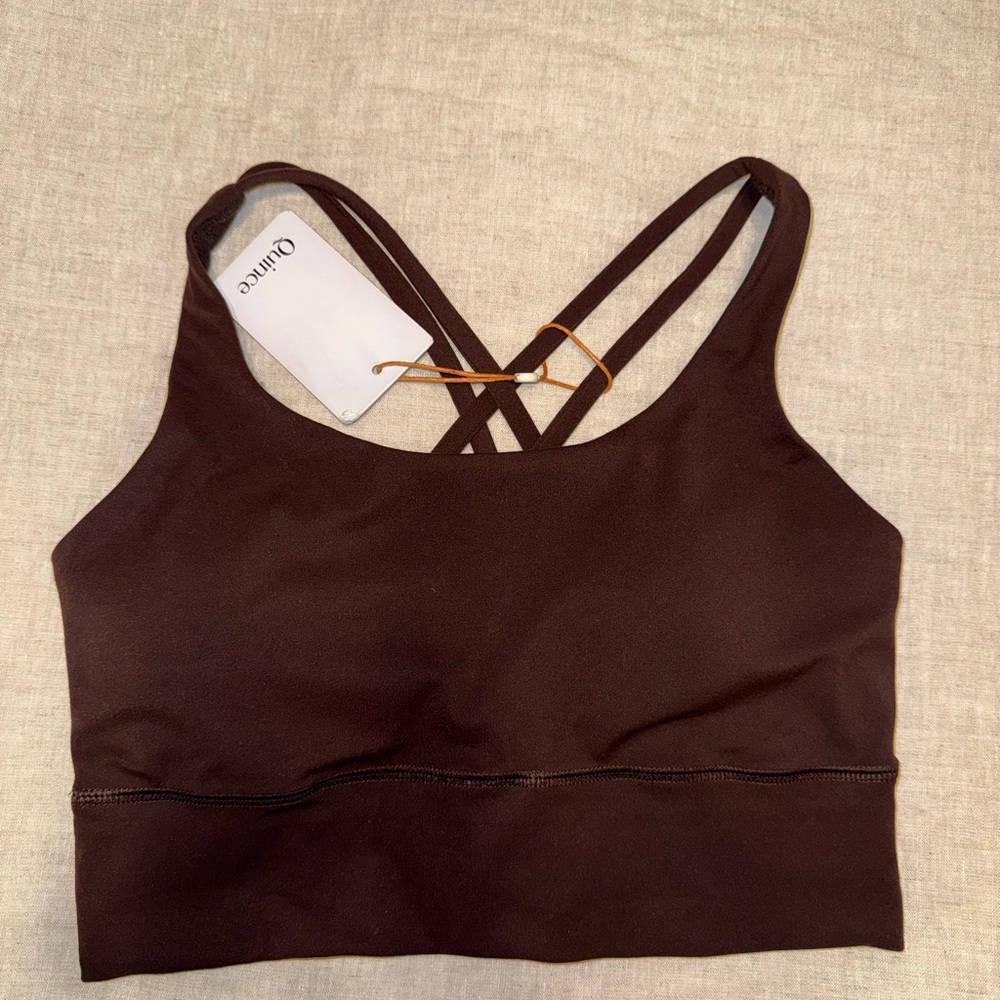 Quince Power-Up Strappy Sports Bra Espresso Brown